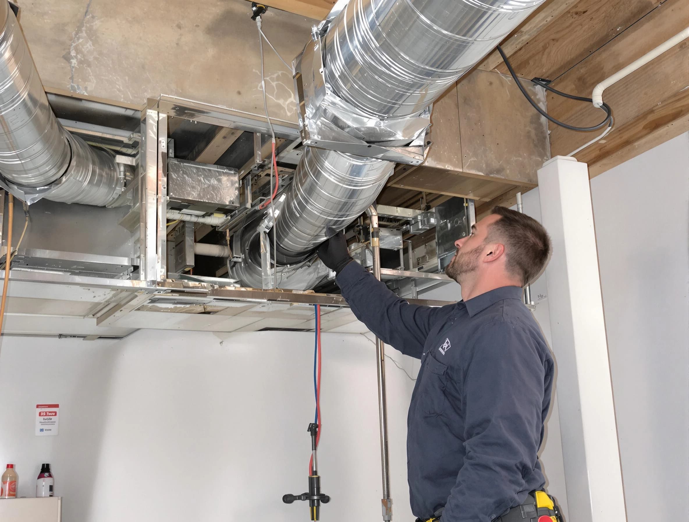 Mansfield Air Duct Cleaning technician performing professional air duct repair using specialized tools in Mansfield