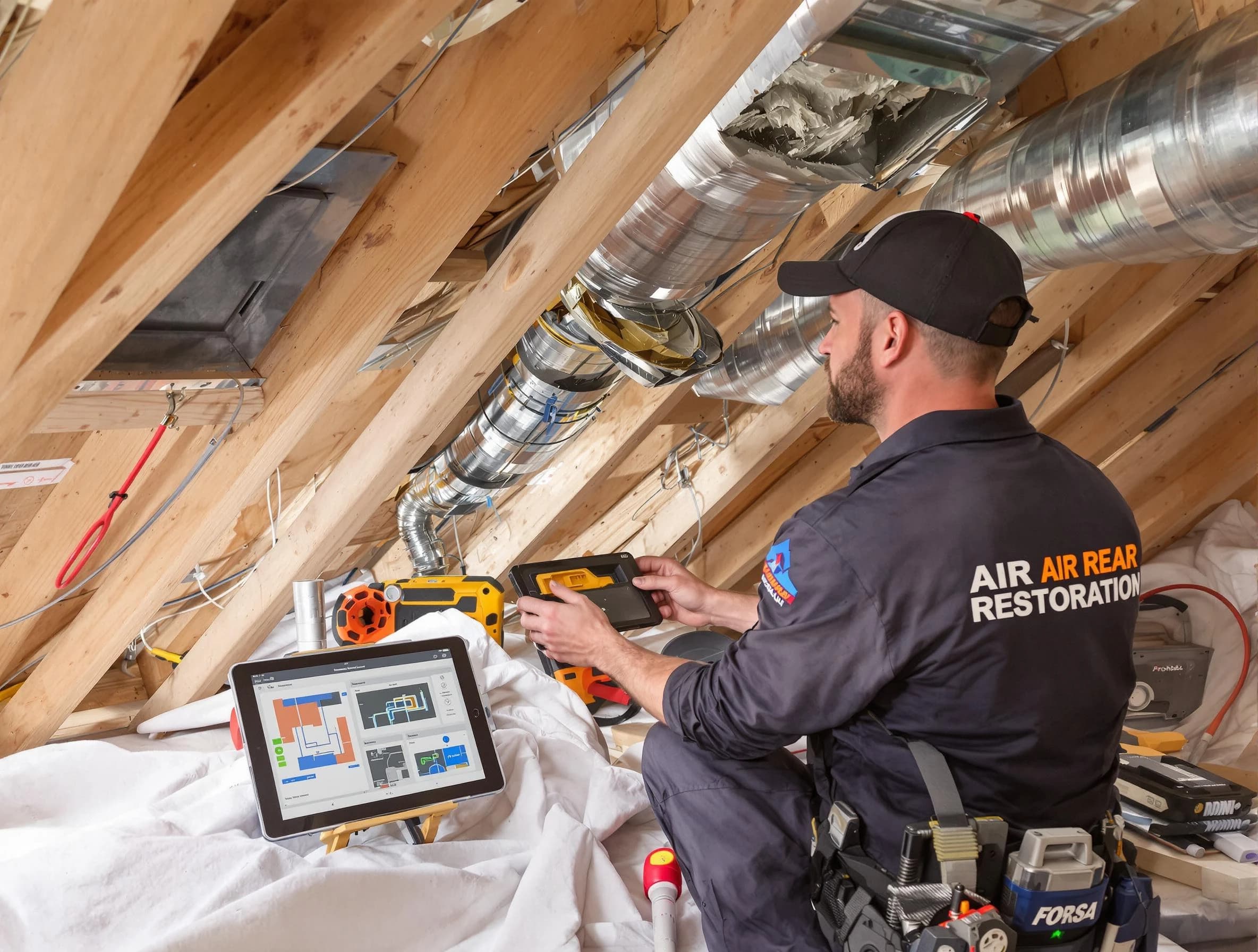 Mansfield Air Duct Cleaning technician performing precise duct repair work in Mansfield