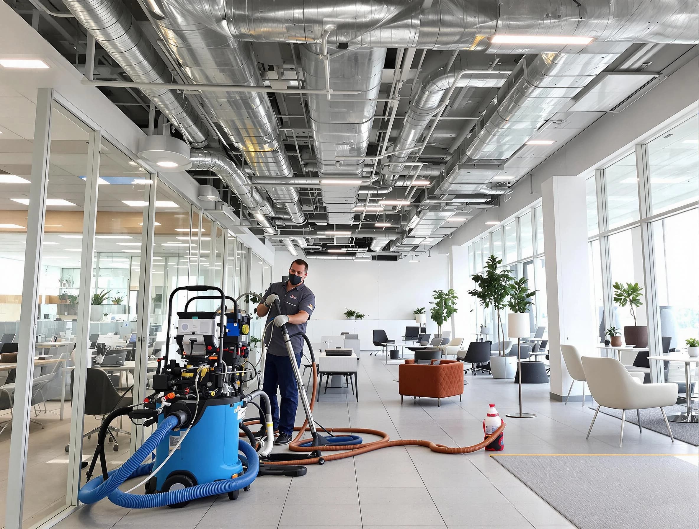 Mansfield Air Duct Cleaning team conducting comprehensive commercial duct cleaning at a business location in Mansfield