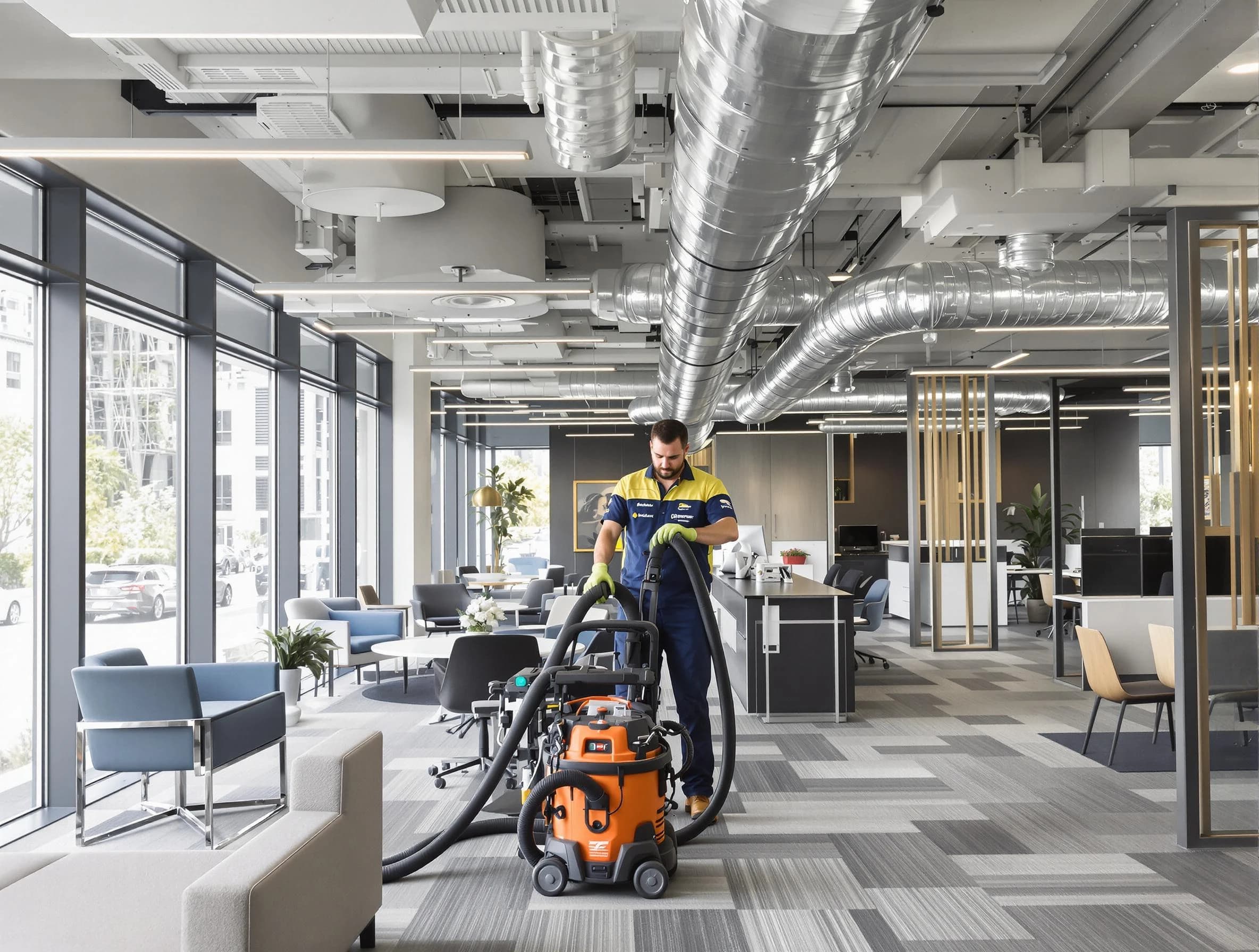 Mansfield Air Duct Cleaning team performing thorough commercial duct cleaning at a Mansfield business center