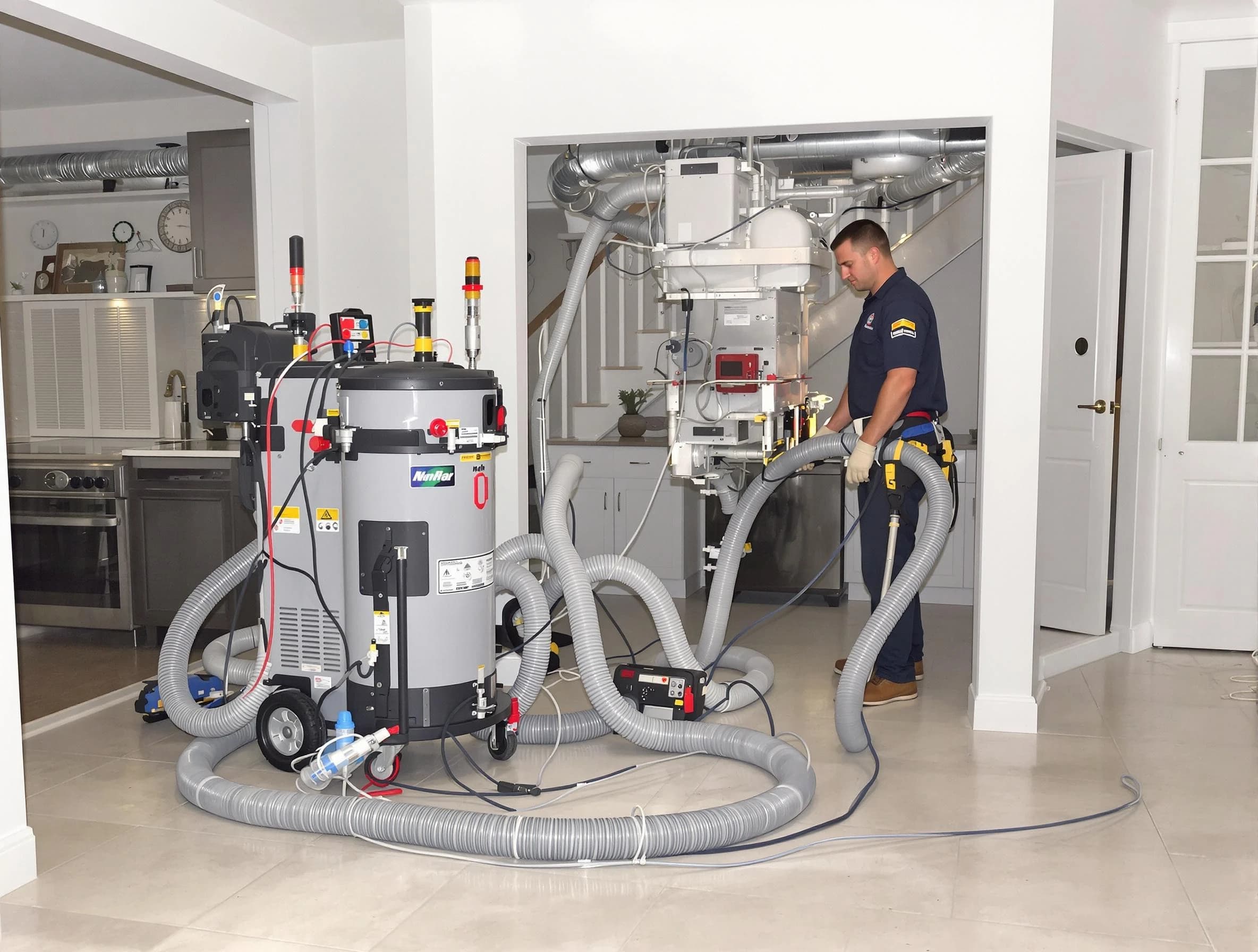 Mansfield Air Duct Cleaning technician operating negative pressure cleaning equipment for thorough duct maintenance in Mansfield