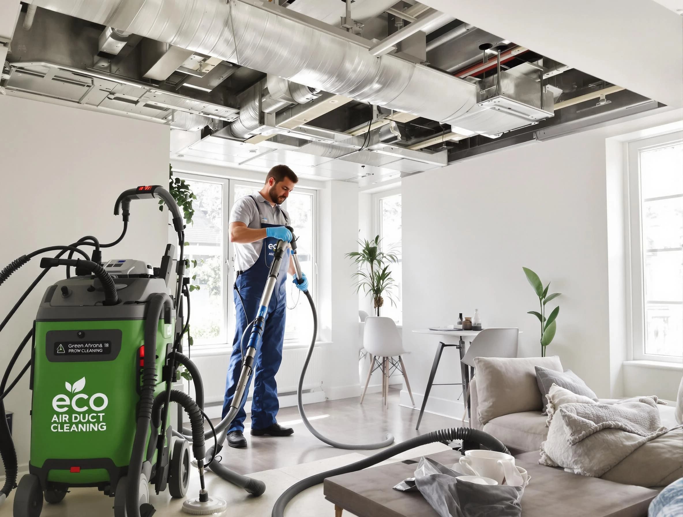 Mansfield Air Duct Cleaning technician performing eco-friendly duct cleaning using sustainable methods in Mansfield