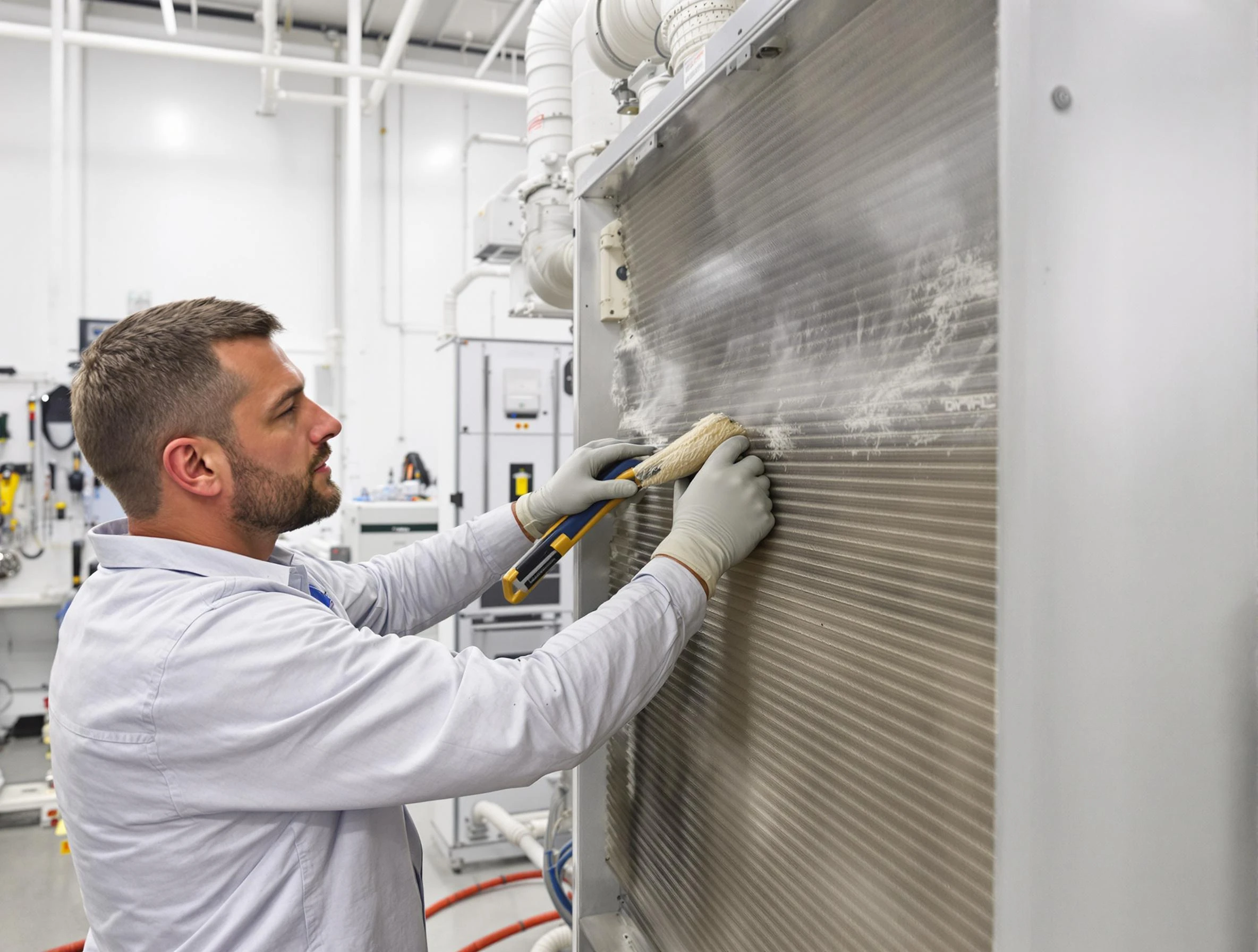 Mansfield Air Duct Cleaning technician performing precision commercial coil cleaning at a Mansfield business