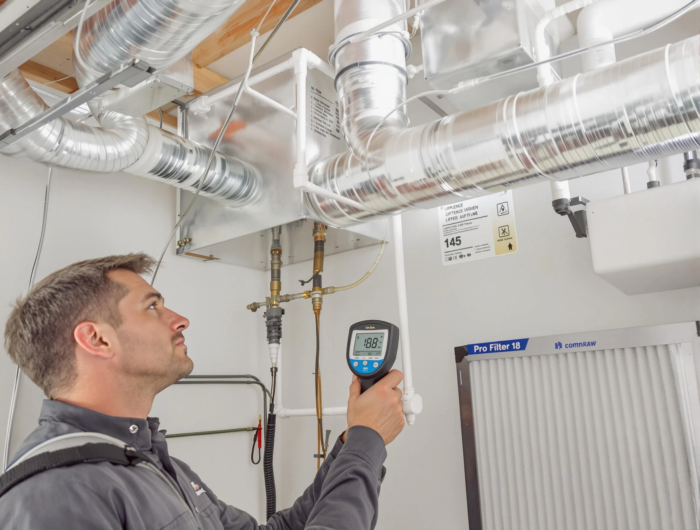 Mansfield Air Duct Cleaning expert conducting detailed filter system inspection using diagnostic tools in Mansfield