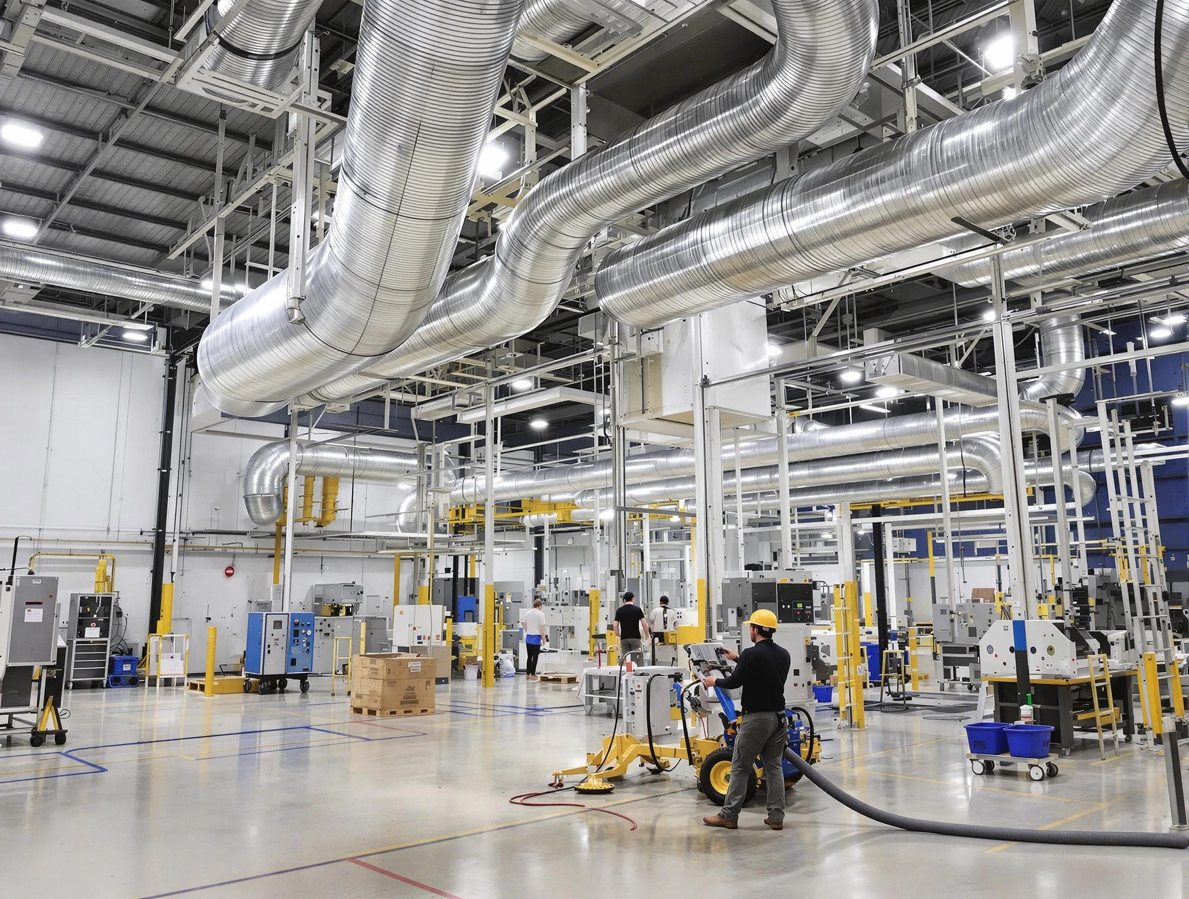 Mansfield Air Duct Cleaning team performing comprehensive industrial duct cleaning at a large facility in Mansfield