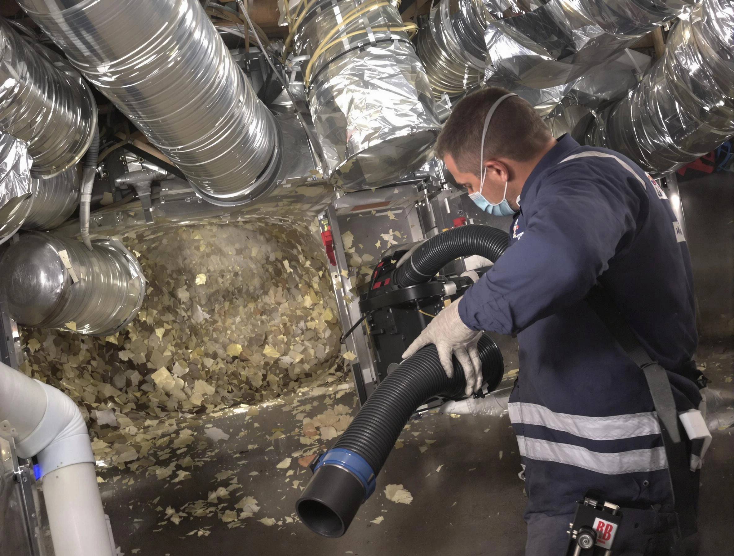 Mansfield Air Duct Cleaning specialist operating negative pressure cleaning equipment for thorough duct maintenance in Mansfield